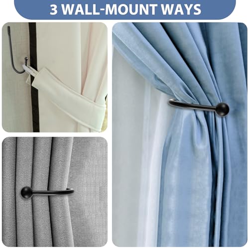 4Pack Curtain Wall Hooks, Curtain Holdbacks, Curtains Tie Backs for Curtains, Decorative Drapery Holdbacks for Wall Ties with Screws Black Metal U Shaped Pull Backs (3.94× 0.21 × 0.2 inches)