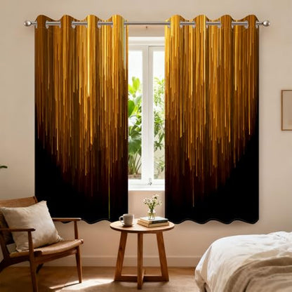 Black and Gold Blackout Curtains for Bedroom, Ombre Abstract Black Out Curtains 63 Inch Long, Thermal Insulated Blackout Drapes with Grommet Top, 52W x 63L, 2 Panels - color: 04 Gold and Black, size: 52"W x 63"L (Pack of 2)