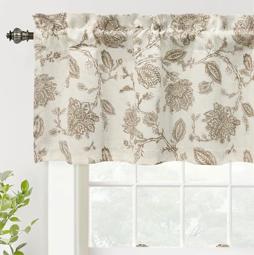 DriftAway Freda Jacobean Floral Linen Blend Blackout Thermal Insulated Energy Saving Privacy Window Linen Curtain Valance Rod Pocket 2 Layers Single 52 Inch by 18 Inch Plus 2 Inch Header Taupe - color: Taupe, size: 52"W x 18"L (Pack of 1)