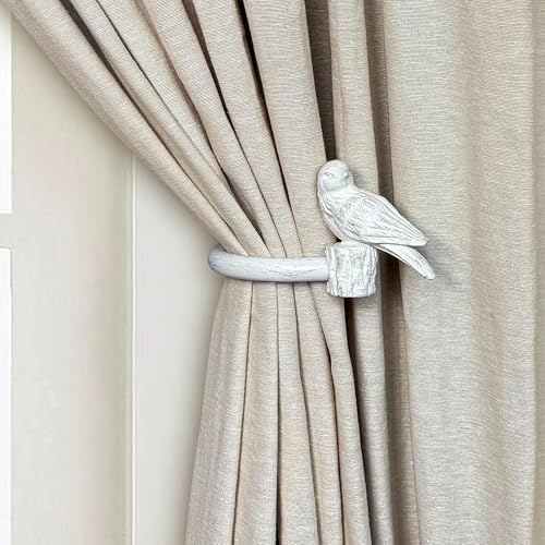 Curtain Drapery Holdbacks with Resin Bird, Wall Mount Drapery Hooks Holders, Set of 2, White, Suitable for Drywall - color: White