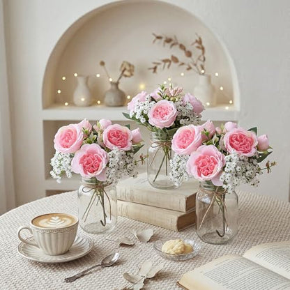 XunYee 10 Set Mason Jars for Centerpieces,Dark Pink,Peony, Gypsophila - color: Dark Pink, size: Peony, Gypsophila