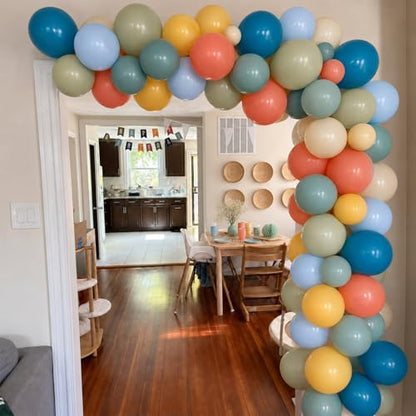 Boho Rainbow Balloons 60 Pcs 12 Inch Retro Blue Orange Yellow Green Balloon - color: Retro Blue Orange Yellow Green