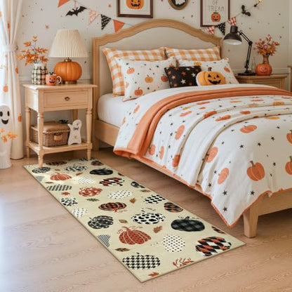 2x6 Beige Halloween Fall Pumpkin Print Hallway Runner Rug for Kitchen - color: Beige1 - Pumpkin, size: 2' x 6' (Rectangular)