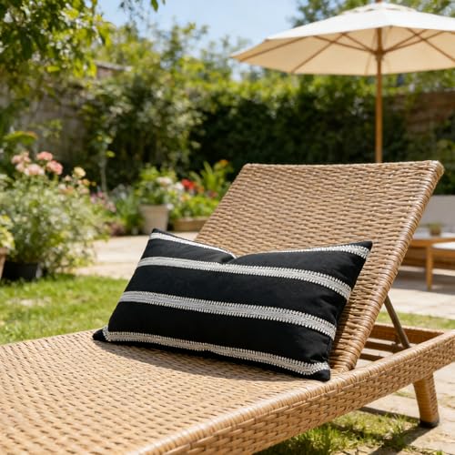 Slow Cow Lumbar Throw Pillow Cover Stripe 12 x 24 Inches Black Off White - color: D-stripe Black, size: 24" x 12" (Pack of 1)