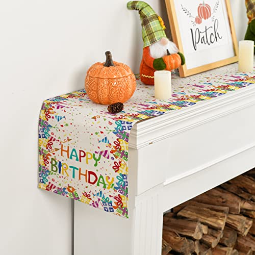 Artoid Mode Happy Birthday Table Runner, Gifts Polka Dot Hats Kitchen Dining Table Decoration for Outdoor Home Party 13x72 Inch