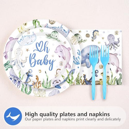 Grencian 96 Pcs Under the Sea Baby Shower Ocean Themed Supplies, Serves 24 - style: Under the Sea Kit