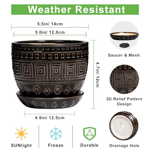 G EPGardening Ceramic Plant Pot, 5.5 Inch Ceramic Planter, Black - color: Palindrome Black