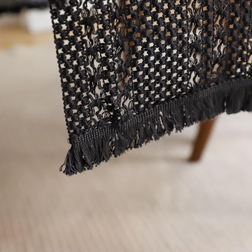 Simple&Opulence Boho Macrame 100% Cotton Table Runner - 12 x 72 Inch, Woven Farmhouse Table Runner with Tassels for Bohemian Rustic Wedding, Bridal Shower, Dinner （Black） - size: 12"x72", style: Cotton / Black