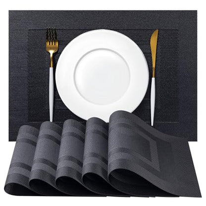 Placemats Set of 6 - Easy Clean Woven Vinyl Placemats for Dining Table, Indoor/Outdoor Place Mats, Washable PVC Table Mats（Black Cube） - color: C-black Cube