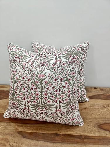 ATOSII Cotton Blockprint Throw Pillow Cover, Nargis Pink, Set of 2, 18 X 18 - color: Nargis Pink, size: 18" x 18" (Pack of 2)