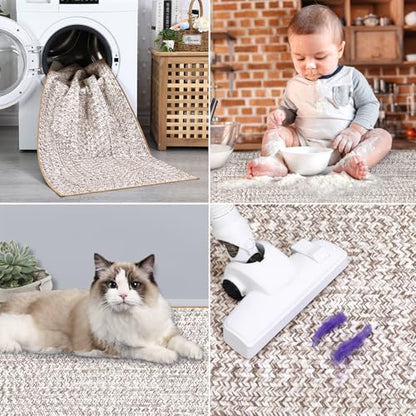 ROYHOME Runner Rug 2x10 Print Braided Hallway Runner Rug Washable Rug - color: Beige/Grey, size: 2' x 10' (Rectangular)