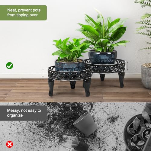 Round Plant Stand Indoor Outdoor, 2 Pack Metal Flower Pot Stand
