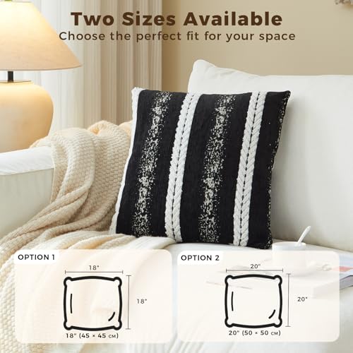 Throw Pillow Covers Decorative 20x20 Inches Pack of 2 Cozy- Cotton Linen Pillows for Couch Sofa Bed Living Room Mix and Match for Home Decor Pillow Inserts Not Included Black and White English Style - color: Shining Black, size: 20" x 20" (Pack of 2)