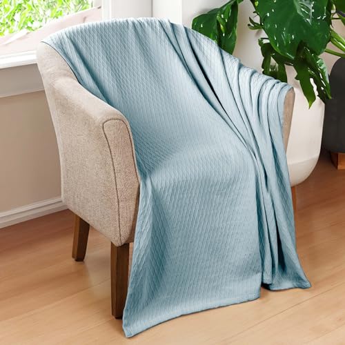 Superior Cotton Blanket, Lightweight, Breathable Bedding, Throw, Aqua - color: Aqua, size: Throw