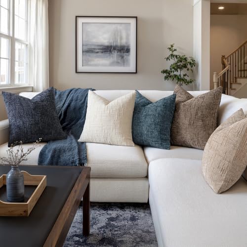 MIULEE Chenille Textured Throw Pillow Covers Navy Blue 18x18 Set of 2 - color: Navy Blue, size: 18" x 18" (Pack of 2)