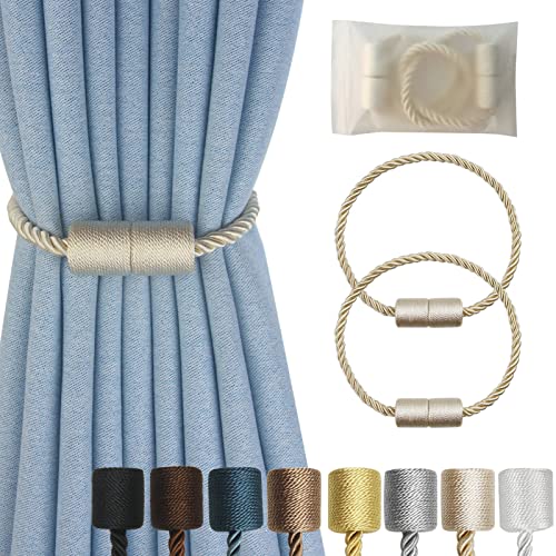 Magnetic Curtain Tiebacks Decorative Holdbacks Rope Tie Back Drapes Hangtty - color: Beige