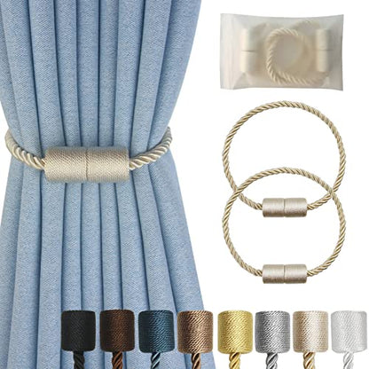 Magnetic Curtain Tiebacks Decorative Holdbacks Rope Tie Back Drapes Hangtty - color: Beige