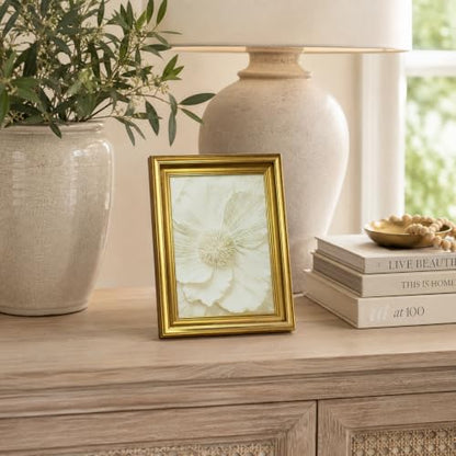 yByCute White Floral Wall Art, Gold-Tone Framed Canvas, 8 x 10 Inches
