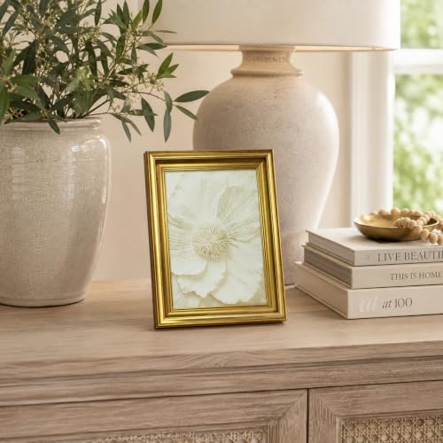 yByCute White Floral Wall Art, Gold-Tone Framed Canvas, 8 x 10 Inches