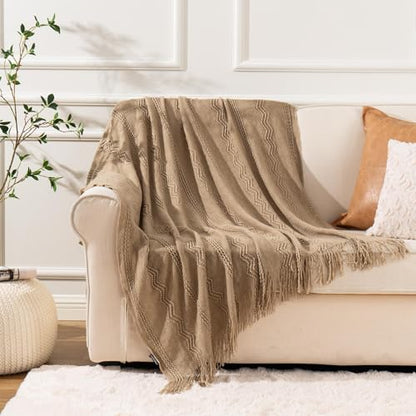 BATTILO HOME Tan Throw Blanket for Couch, 50"x60" - color: Tan, size: 50 x 60 in.