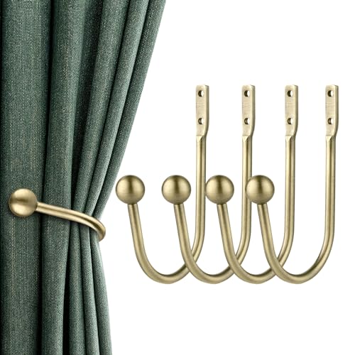 Curtain Holdbacks, 4pcs Curtains Holder Wall Mounted Drapery Tiebacks Retro Window Hook for Home Decor, Antique Brass - color: 4pcs-antique Brass