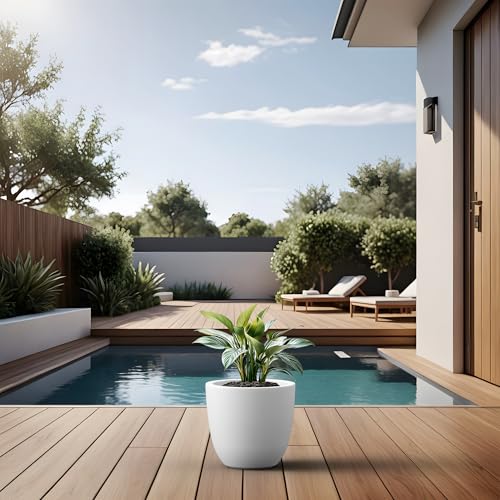 Kante White Concrete Planter 10" Dia All-Weather Round Small Pot - color: White, size: 10-Inch Dia