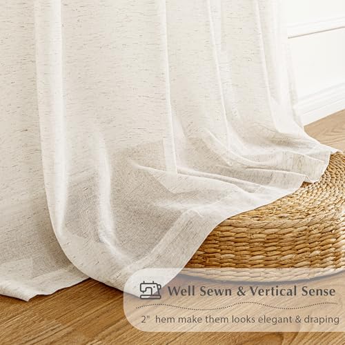FMFUNCTEX Beige Linen Pinch Pleated Sheer Curtains, 96 Inches, 2 Panels - color: Pinch Pleat| Natural, size: 52"W x 96"L (Pack of 2)