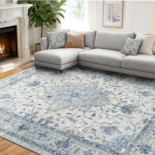 RELEANY Washable Vacuum-Friendly Area Rugs 8'x10' Blue/Gray - color: Blue/Gray, size: 8' x 10' (Rectangular)