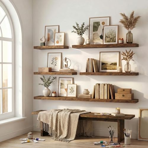12 inch Deep Floating Shelves for Wall, 24" Wide, Rustic Brown, 2-Pack - color: Rustic Brown, size: 24"w x 12"d, 2p