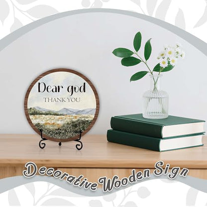 Christian Desk Decor, Dear God Thank You Wood Sign, Religious Gifts For Woman Man, Living Room Decor And Accessories, Bible Verse Home Office Decorations For Table Shelf -c08 - style: Dear God 3