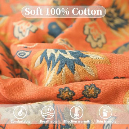 Boho Throw Blanket for Couch Bed, 100% Cotton Soft Rustic Quilt - color: Boho Pattern 3, size: 60''x 80''