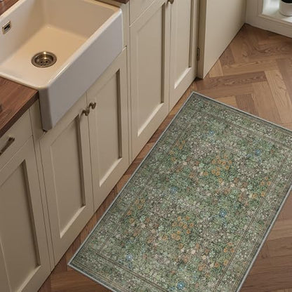 2x3 Kitchen Rugs Floral Small Washable Entryway Rug, Dark Green - color: Dark Green, size: 2' x 3' (Rectangular)