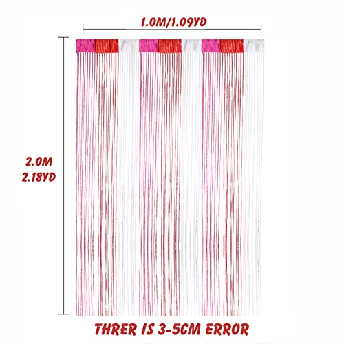 Door String Curtain, Wall Panel Fringe Window Room Divider Blind, Home Patio Bedroom Decorative Tassel Screen Ribbon Strings Strip Silver Thread Screen for Wedding Coffee House (Red Rose-red White) - color: Red Rose-red White