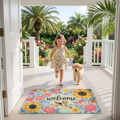 Sunflower Welcome Door Mat 24x36 Inch - color: Sunflower Dog