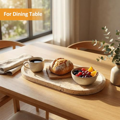 Marble Bathroom Tray, 12×6 inch Oval Marble Decorative Tray - color: Travertine