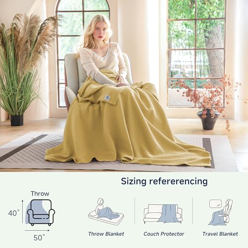 Simple&Opulence 100% Cotton Waffle Throw Blanket 40"x50", Light Yellow - color: Light Yellow, size: Small(40"x50")