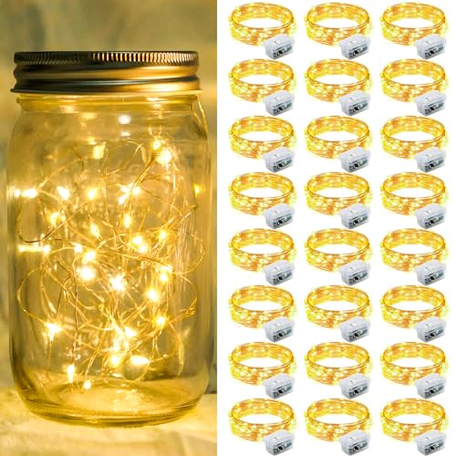 24 Pack Fairy Lights 7Ft 20 LED Twinkle String Lights 3 Modes Battery Operated Waterproof Firefly Starry for Mason Jar Wedding Birthday Party Table Centerpieces Bedroom Christmas,Warm White - color: Warm White, size: 24