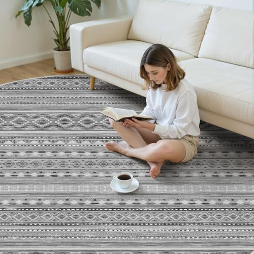 cotiled 8x8 Round Rug 8ft Circle Living Room Boho Area Rugs - color: Beige Grey, size: 8' (Round)
