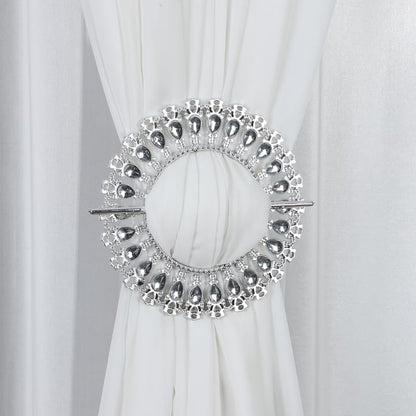 2 Pack Shiny Curtain Tiebacks Luxury Curtain Holdbacks Plastic Curtain Clips Buckle Drapery Holdbacks Crystal Drapery Tiebacks for Window Decoration, with Fixing Rod (26 Crystals, Gold) (Silver)