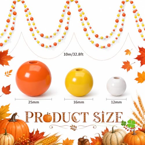 Giegxin Fall Wood Bead Garland 32.8 Ft, Orange Yellow White Gradient Wooden Bead Garland, Farmhouse Rustic Autumn Harvest Decor for Mantel Tiered Tray Shelf Table Centerpiece Home Decorations - color: Gradient Orange,