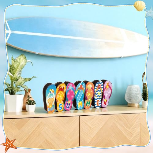 Yousoontic Summer Beach Flip Flop Table Centerpiece Decor - 3D Wooden Slippers Sign with LED Lights, Hawaii Luau Tropical Decor for Home Mantel, Desk & Party - style: Summer