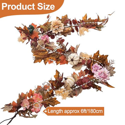 Montekin 6ft Fall Garland with Maple Leaves & White Pumpkins