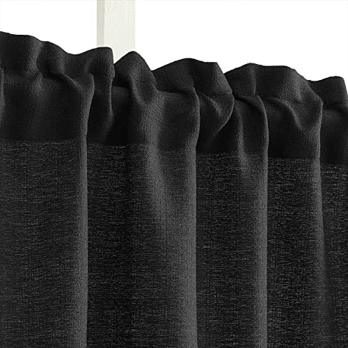 Melodieux Black Semi Sheer Curtain Valance for Kitchen Cafe Small Windows Linen Look Rod Pocket, 52 by 18 Inch, 1 Panel - color: Black, size: 52"W x 18"L (Pack of 1)