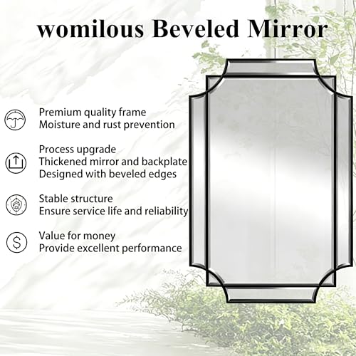 59"x30" Large Rectangle Beveled Mirror with Geometric Wood Frame - color: Black, size: 59"L x 30"W