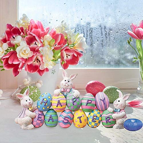 Gonetre Hand Painted Easter Eggs Bunny Tabletop Decor,Bunny Rejoice Table Top Centerpieces,Spring Easter Bunny Eggs Decorations Easter Indoor Home Decor Easter Eggs