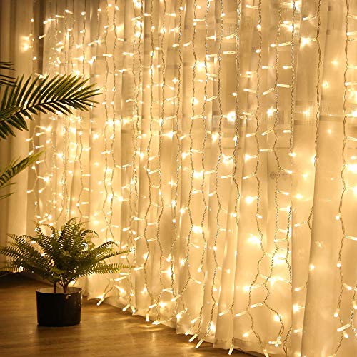 6.6x6.6 Ft Curtain Lights, Warm White Christmad Fairy Wall Decoration