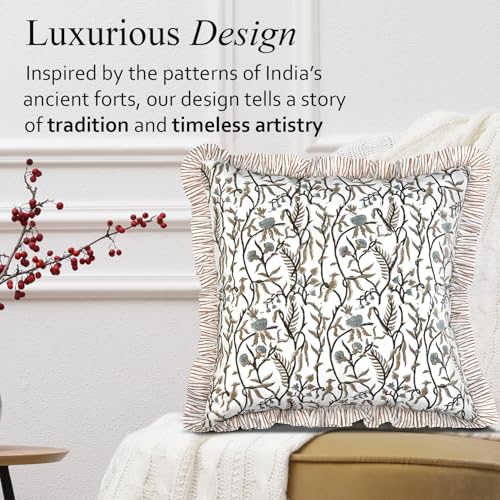 CPC Autumn Vine Block Print Ruffle Pillow Cover 18x18 Inch, Pack of 2 - color: Autumn Vine, size: 18" x 18" (Pack of 2)