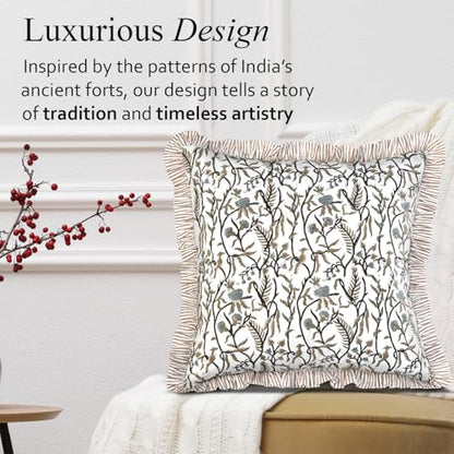 CPC Autumn Vine Block Print Ruffle Pillow Cover 18x18 Inch, Pack of 2 - color: Autumn Vine, size: 18" x 18" (Pack of 2)