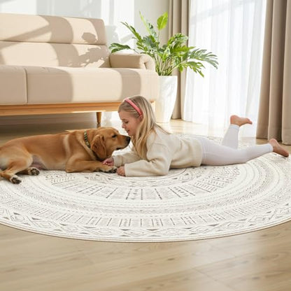 cotiled 6x6 Round Rug 6ft Circle Living Room Boho Area Rugs - color: Light Brown/Cream, size: 6' (Round)