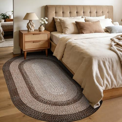 RUGSREAL 5x8 Oval Washable Rug Living Room Modern Border Bedroom Area Rugs - color: Brown, size: 5' x 8' (Oval)